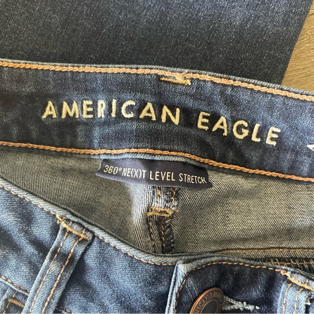 American Eagle Dark Wash Solid Blue Distressed Hi… - image 5